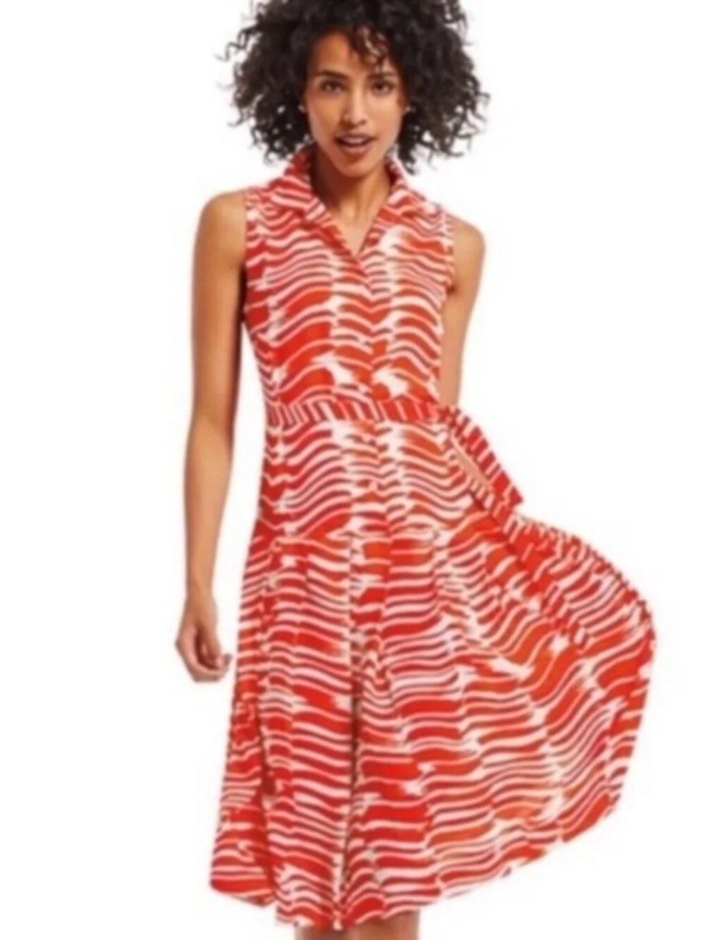 NWT Cabi Outlet Brushstroke Drop Button Front Dress Womens S Waist Pleated Sleev